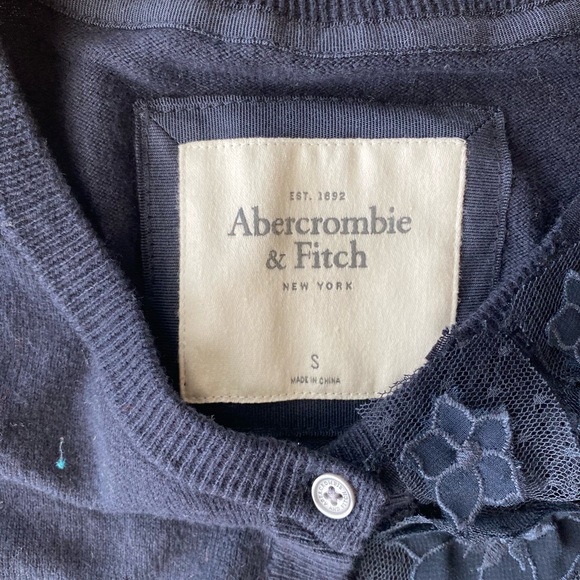 Abercrombie and Fitch navy button down sweater with lace accents - Picture 4 of 4